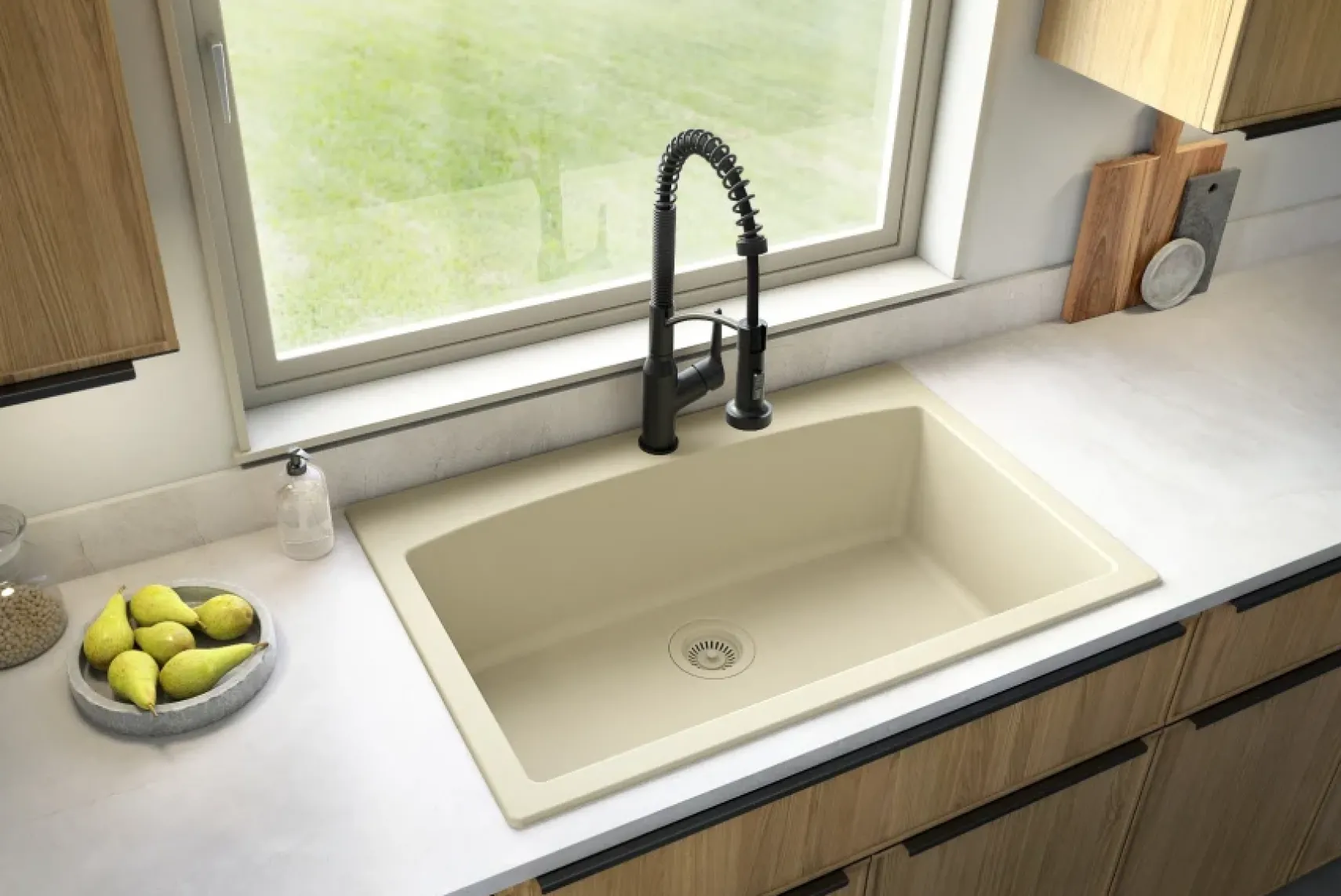Karran 33" Drop In/Topmount Quartz Composite Kitchen Sink, Bisque, QT-712-BI-PK1