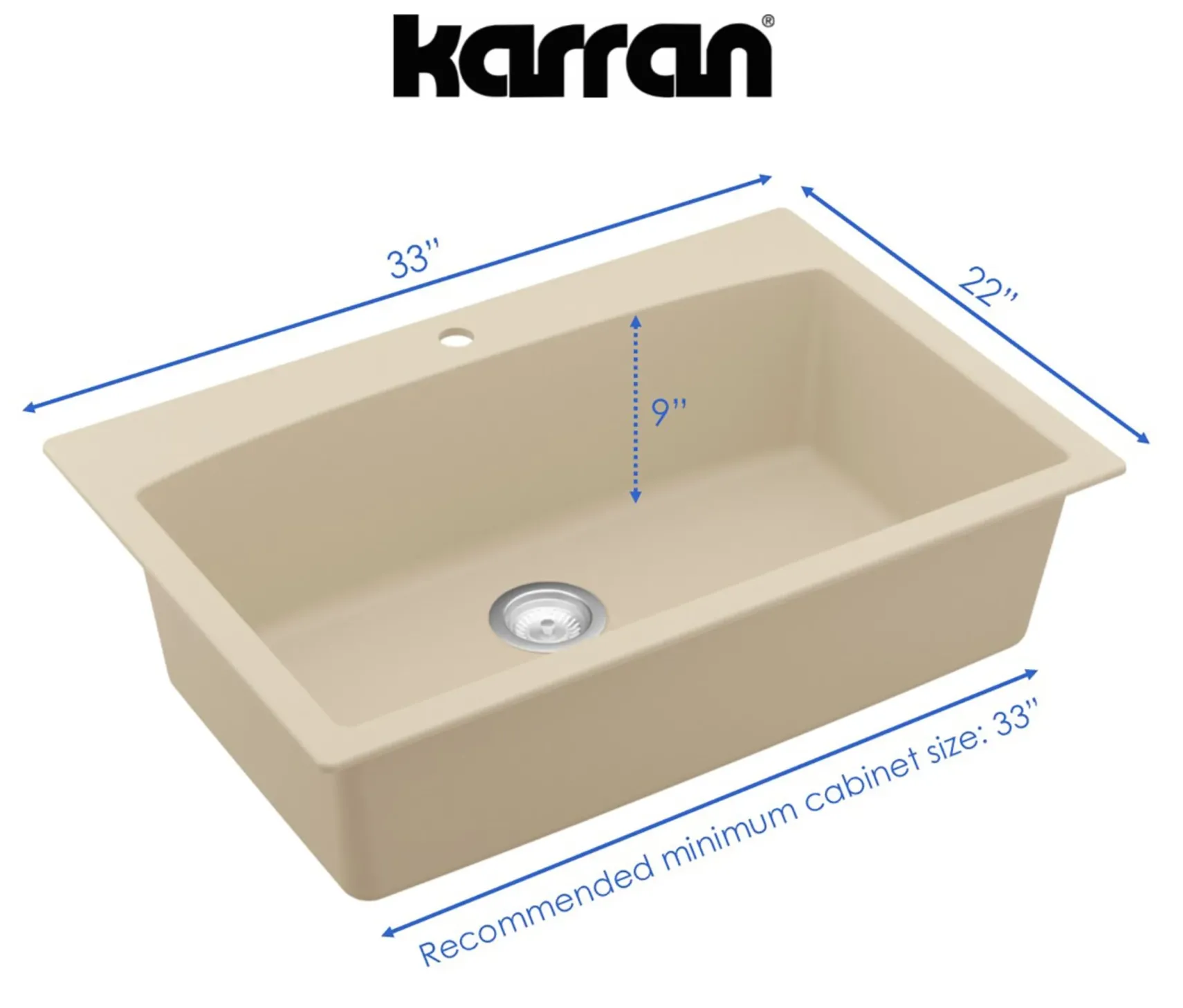 Karran 33" Drop In/Topmount Quartz Composite Kitchen Sink, Bisque, QT-712-BI-PK1
