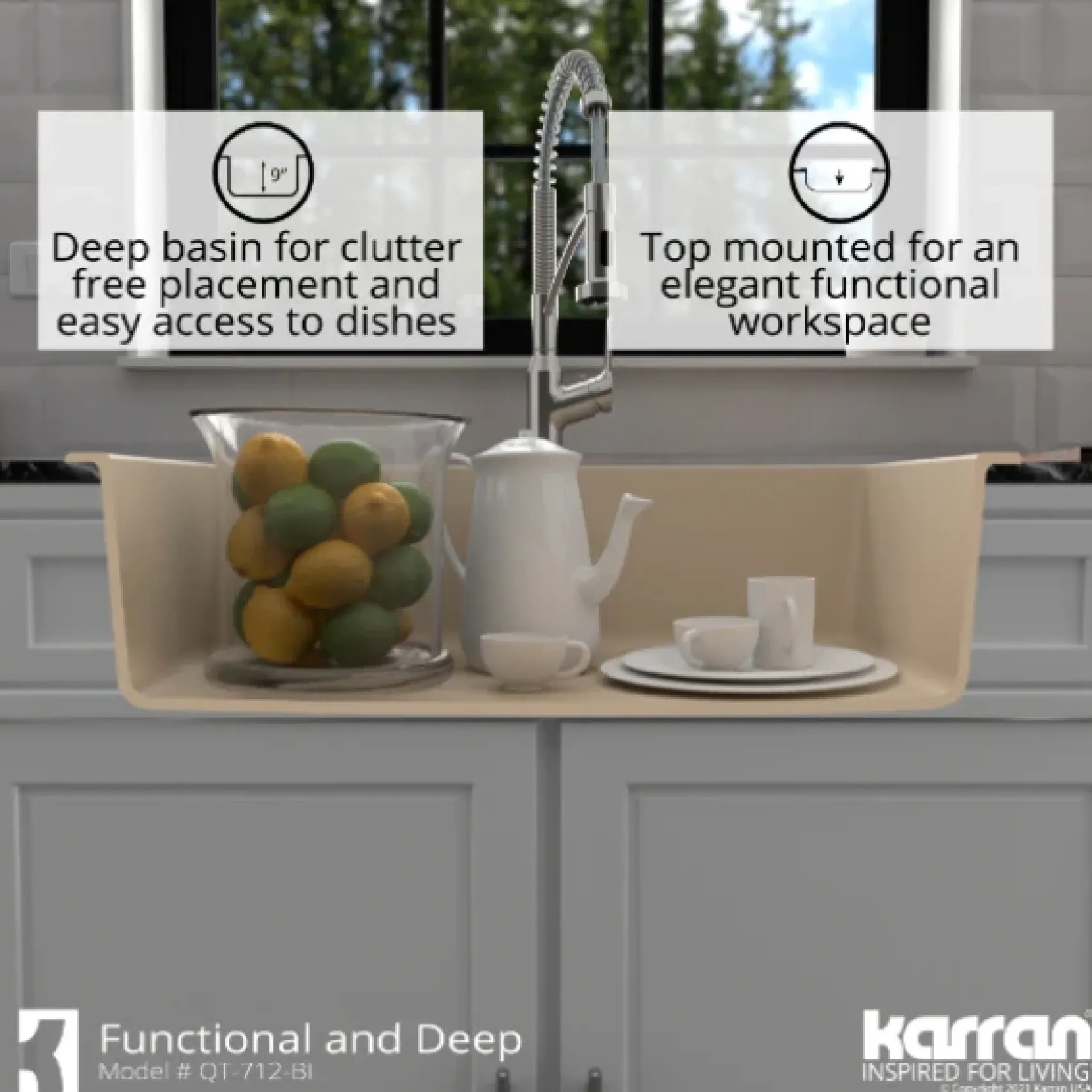 Karran 33" Drop In/Topmount Quartz Composite Kitchen Sink, Bisque, QT-712-BI-PK1