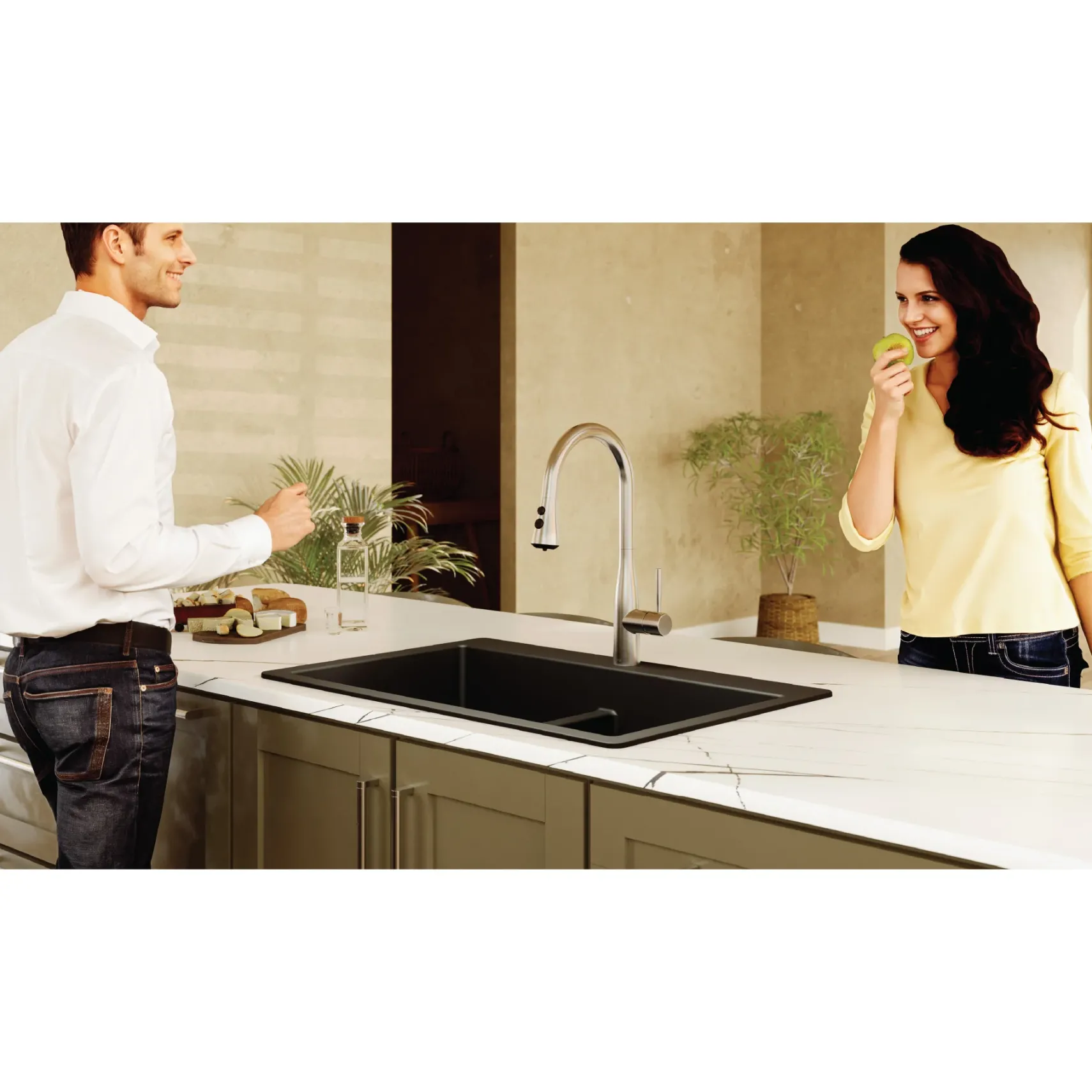 Karran 33" Drop In/Topmount Quartz Composite Kitchen Sink, 50/50 Double Bowl, Black, QT-810-BL