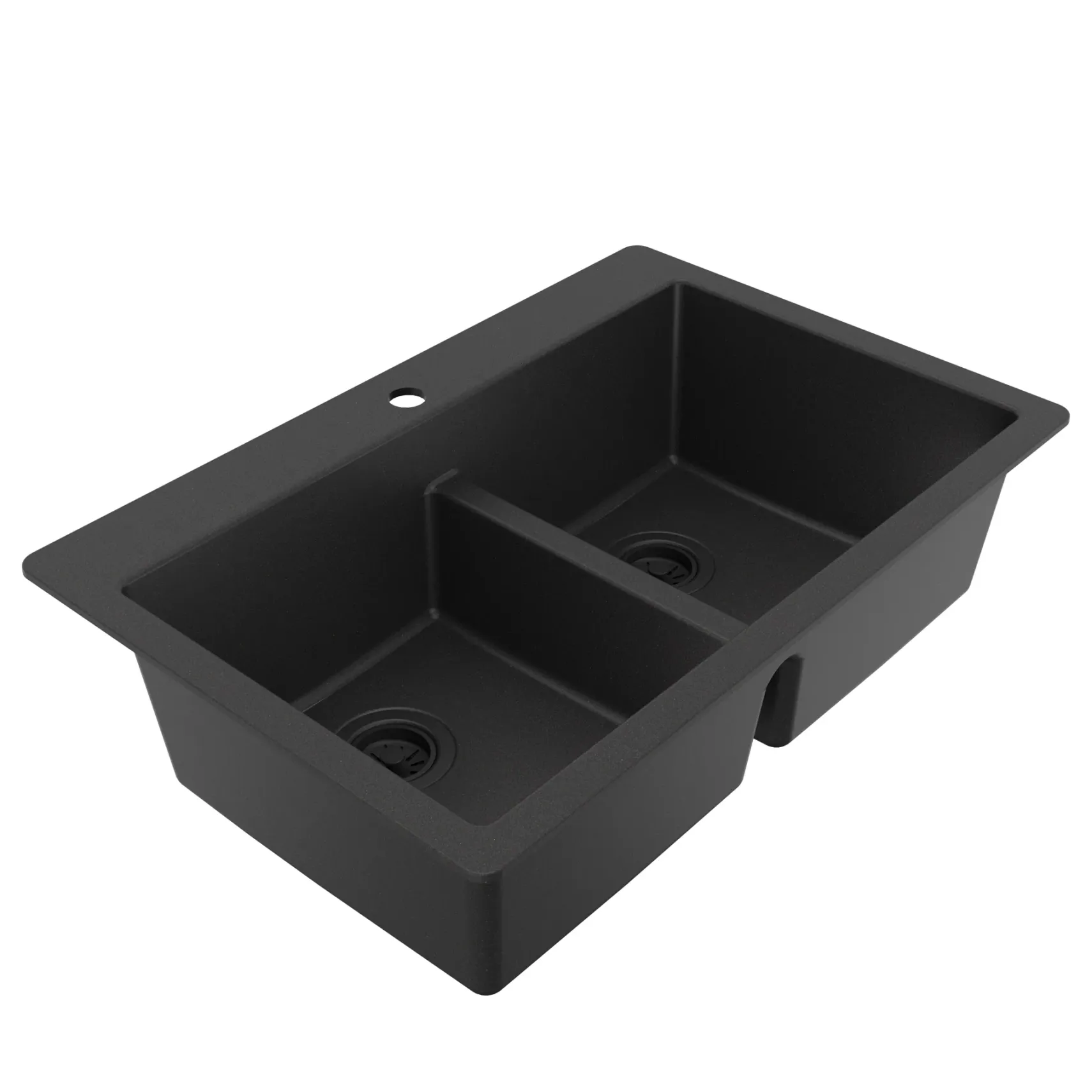 Karran 33" Drop In/Topmount Quartz Composite Kitchen Sink, 50/50 Double Bowl, Black, QT-810-BL