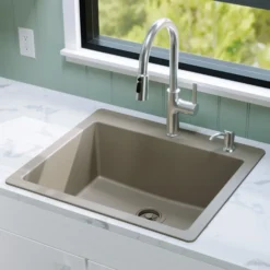 Karran 25" Drop In/Topmount Quartz Composite Kitchen Sink, Concrete, QT-820-CN