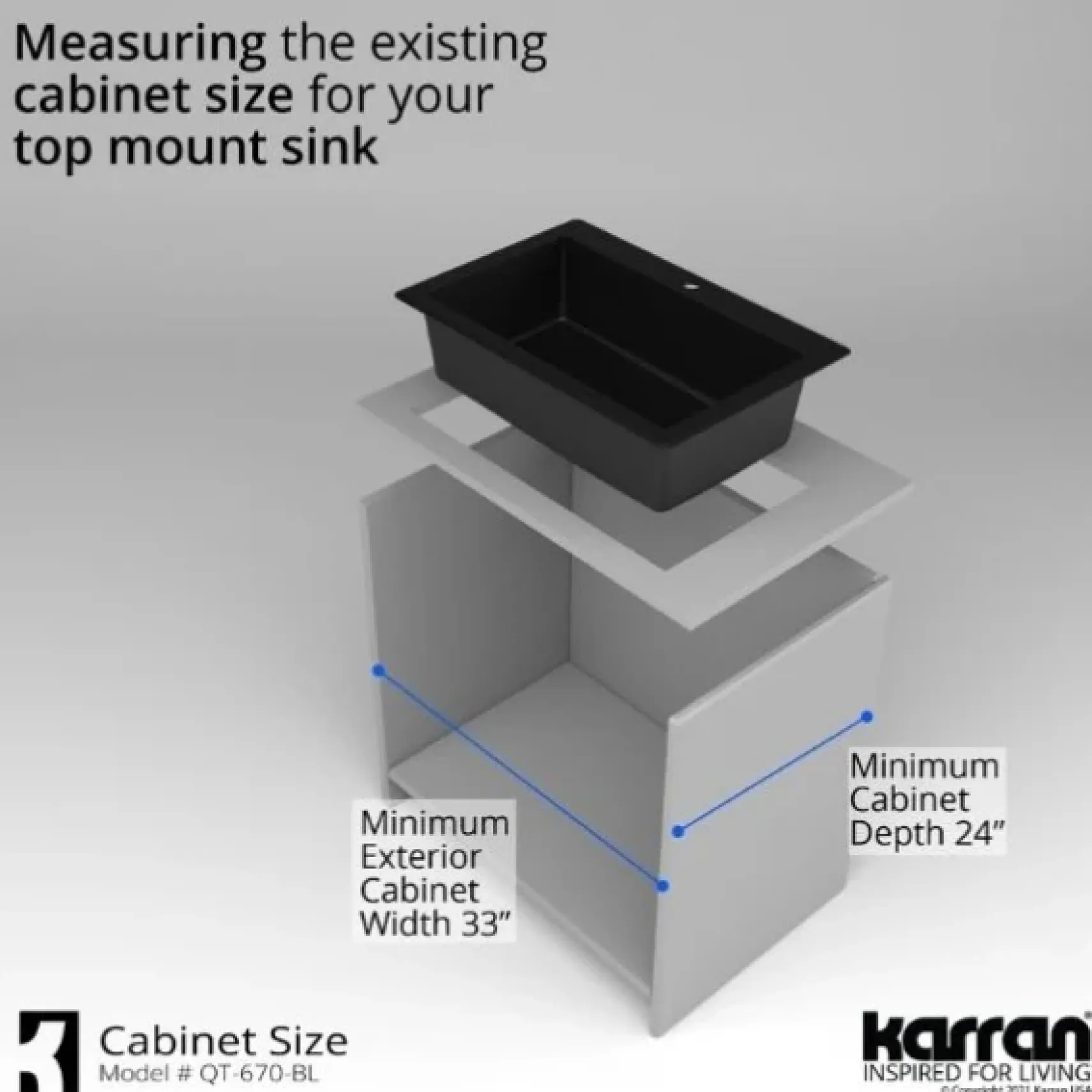 Karran 33" Drop In/Topmount Quartz Composite Kitchen Sink, Black, QT-670-BL