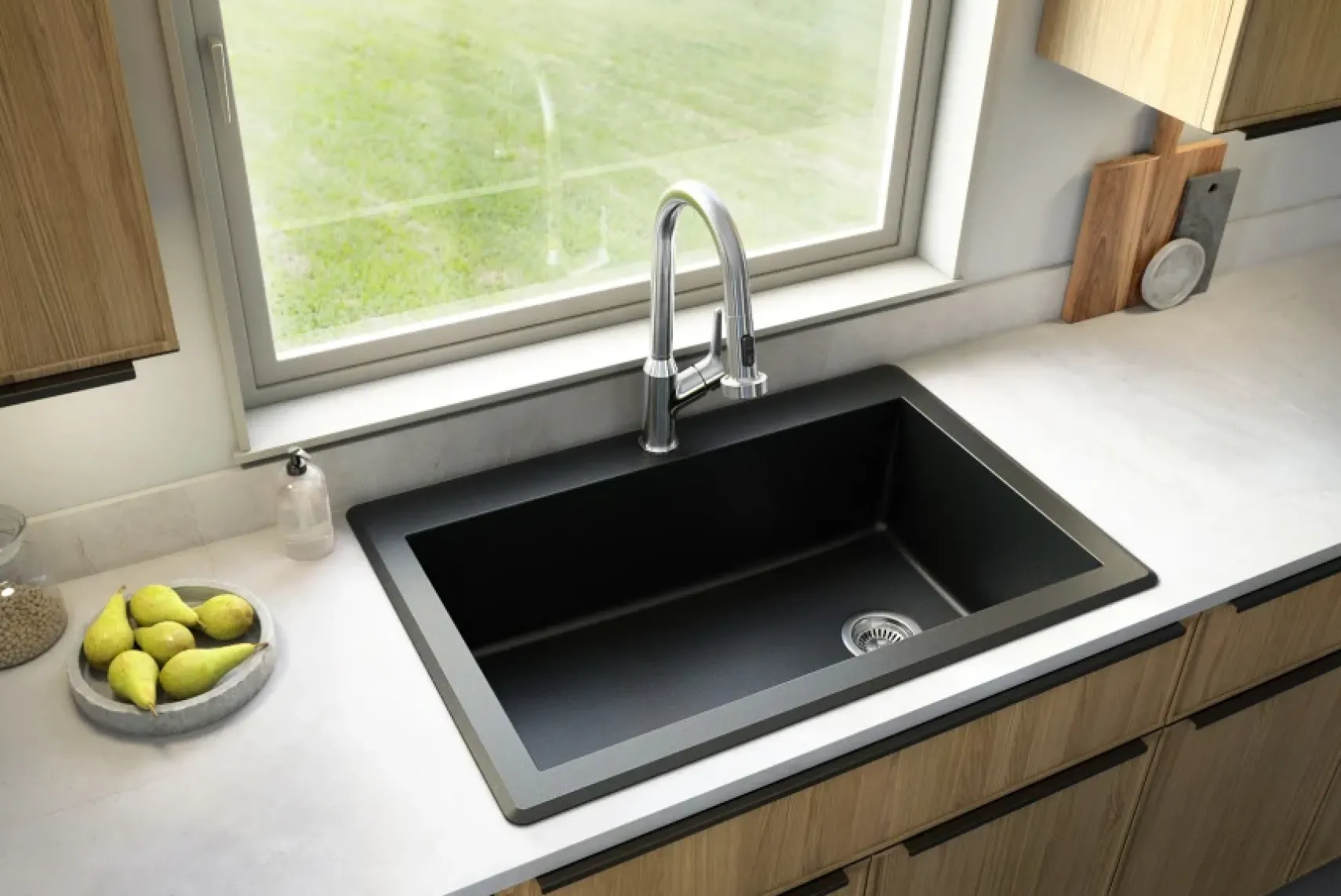 Karran 33" Drop In/Topmount Quartz Composite Kitchen Sink, Black, QT-670-BL