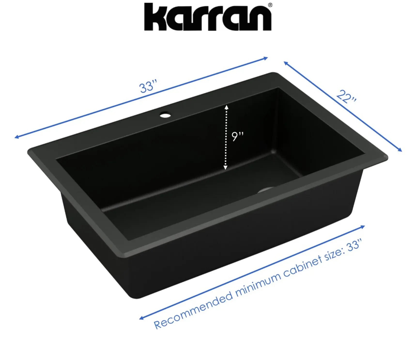 Karran 33" Drop In/Topmount Quartz Composite Kitchen Sink, Black, QT-670-BL