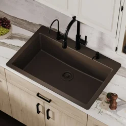 Karran 33" Drop In/Topmount Quartz Composite Kitchen Sink, Brown, QT-812-BR