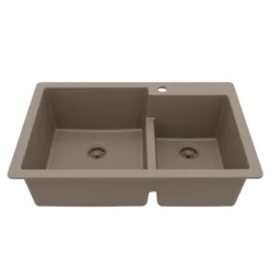 Karran 33" Drop In/Topmount Quartz Composite Kitchen Sink, 60/40 Double Bowl, Concrete, QT-811-CN