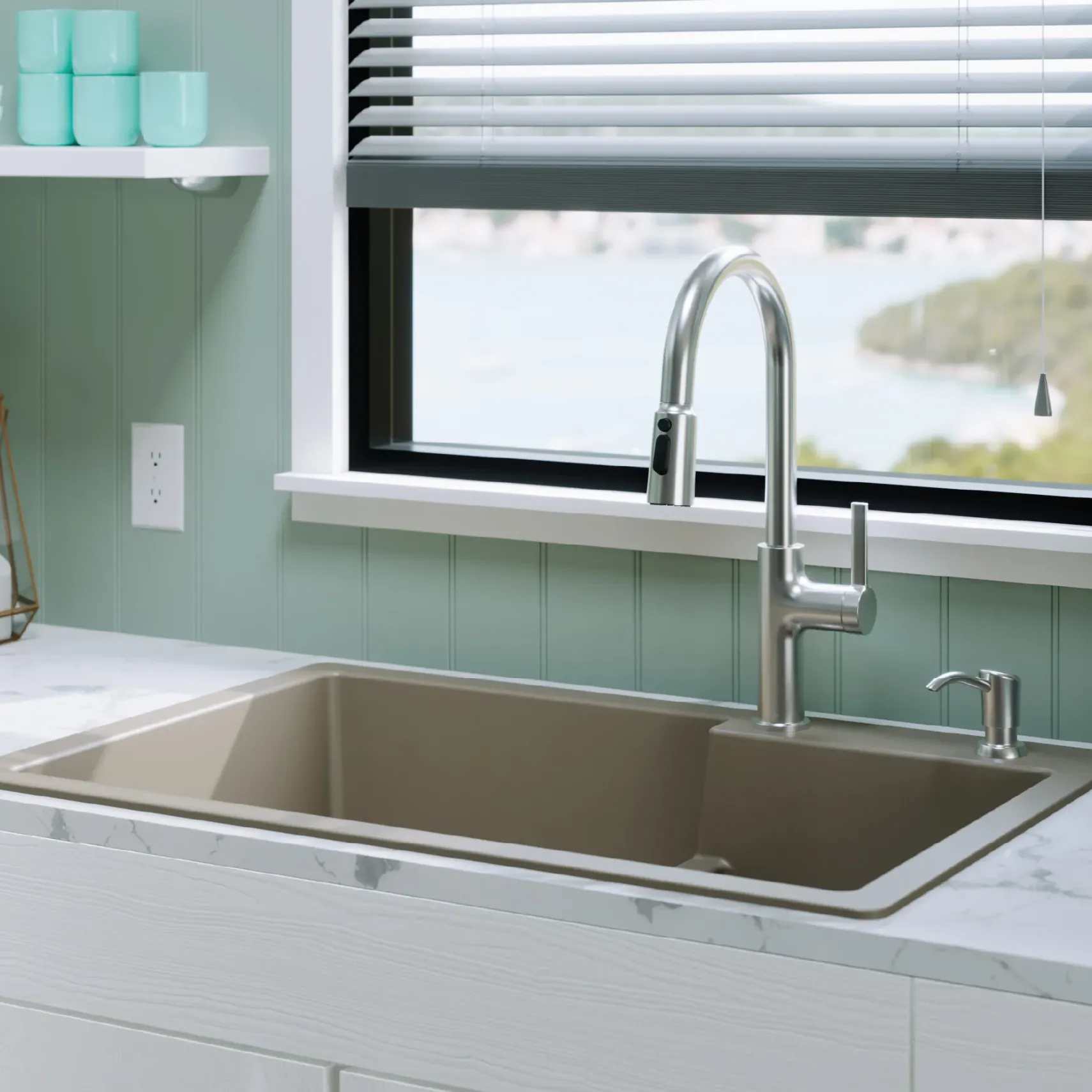 Karran 33" Drop In/Topmount Quartz Composite Kitchen Sink, 60/40 Double Bowl, Concrete, QT-811-CN