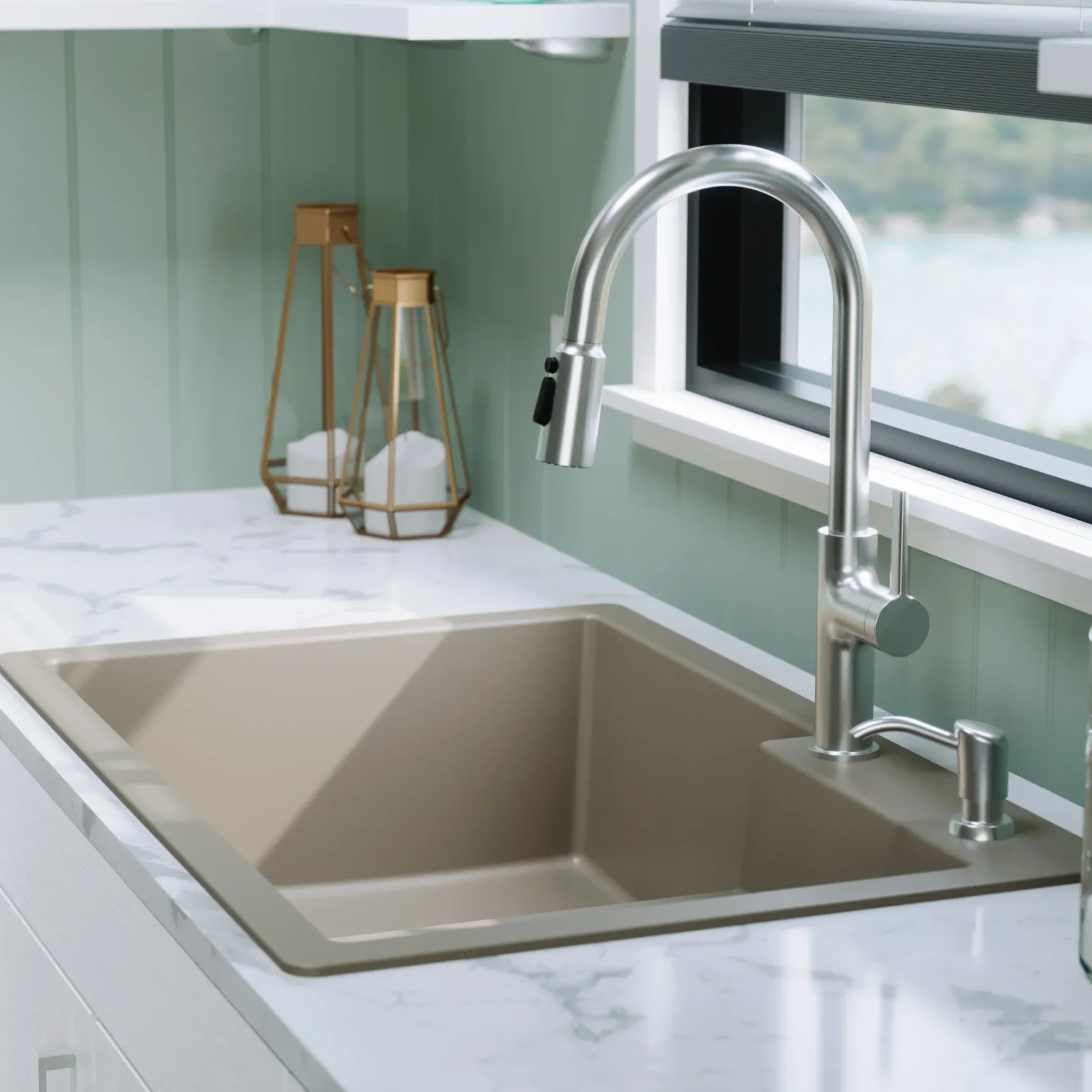 Karran 33" Drop In/Topmount Quartz Composite Kitchen Sink, 60/40 Double Bowl, Concrete, QT-811-CN
