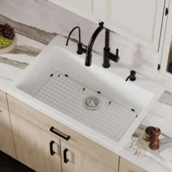 Karran 33" Drop In/Topmount Quartz Composite Kitchen Sink with Accessories, White, QT-812-WH-PK1