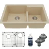 Karran 33" Drop In/Topmount Quartz Composite Kitchen Sink with Accessories, 60/40 Double Bowl, Bisque, QT-811-BI-PK1