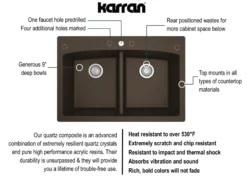 Karran 33" Drop In/Topmount Quartz Composite Kitchen Sink, 50/50 Double Bowl, Brown, QT-710-BR