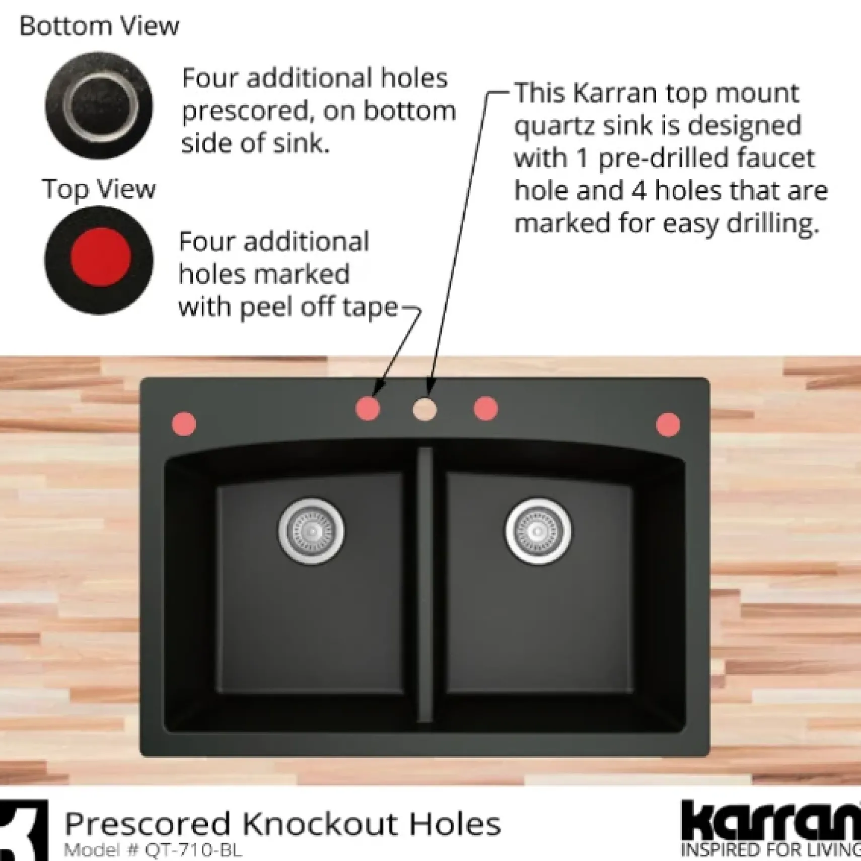 Karran 33" Drop In/Topmount Quartz Composite Kitchen Sink, 50/50 Double Bowl, Brown, QT-710-BR
