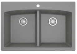 Karran 33" Drop In/Topmount Quartz Composite Kitchen Sink, 50/50 Double Bowl, Grey, QT-710-GR-PK1