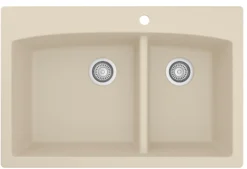 Karran 33" Drop In/Topmount Quartz Composite Kitchen Sink, 60/40 Double Bowl, Bisque, QT-711-BI