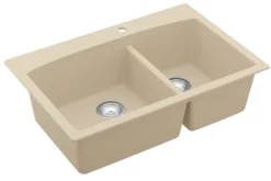 Karran 33" Drop In/Topmount Quartz Composite Kitchen Sink, 60/40 Double Bowl, Bisque, QT-711-BI