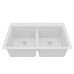 Karran 33" Drop In/Topmount Quartz Composite Kitchen Sink, 50/50 Double Bowl, White, QT-810-WH