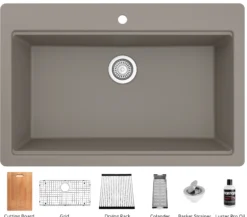Karran 33" Drop In/Topmount Quartz Composite Workstation Kitchen Sink with Accessories, Concrete, QTWS-875-CN
