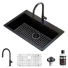 Karran 33" Drop In/Topmount Quartz Composite Kitchen Sink with Matte Black Faucet and Accessories, QT812BLKKF350MB