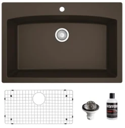 Karran 33" Drop In/Topmount Quartz Composite Kitchen Sink, Brown, QT-712-BR-PK1