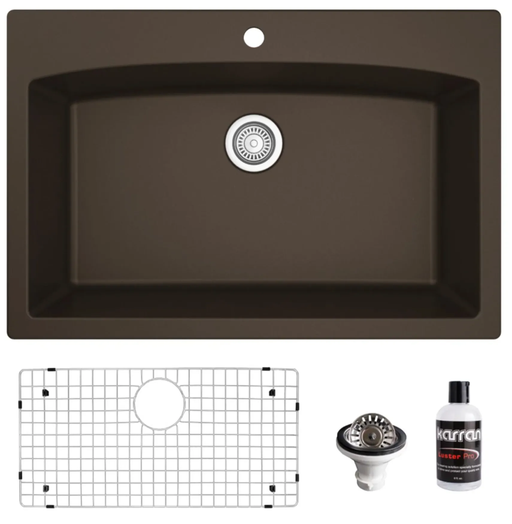 Karran 33" Drop In/Topmount Quartz Composite Kitchen Sink, Brown, QT-712-BR-PK1