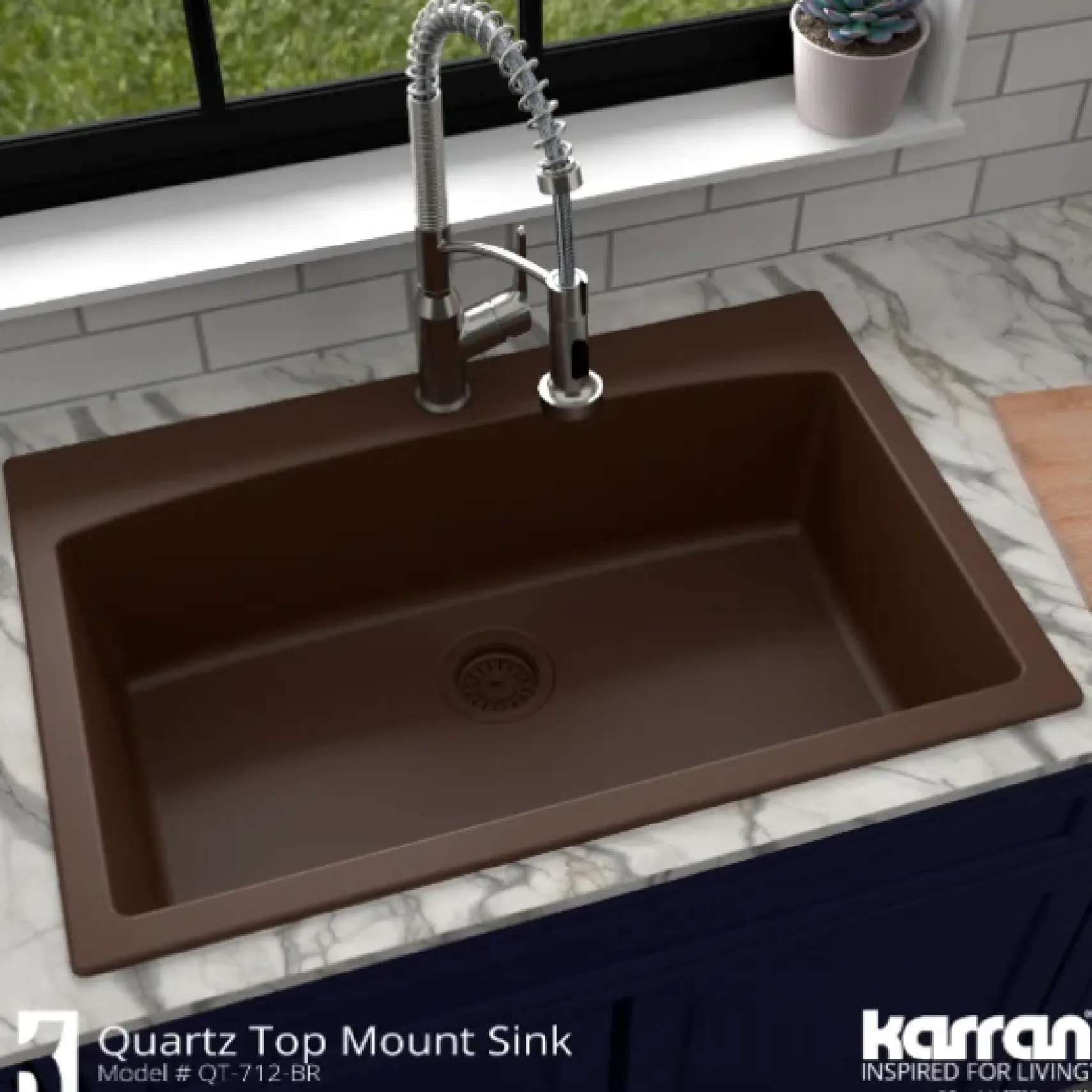 Karran 33" Drop In/Topmount Quartz Composite Kitchen Sink, Brown, QT-712-BR-PK1