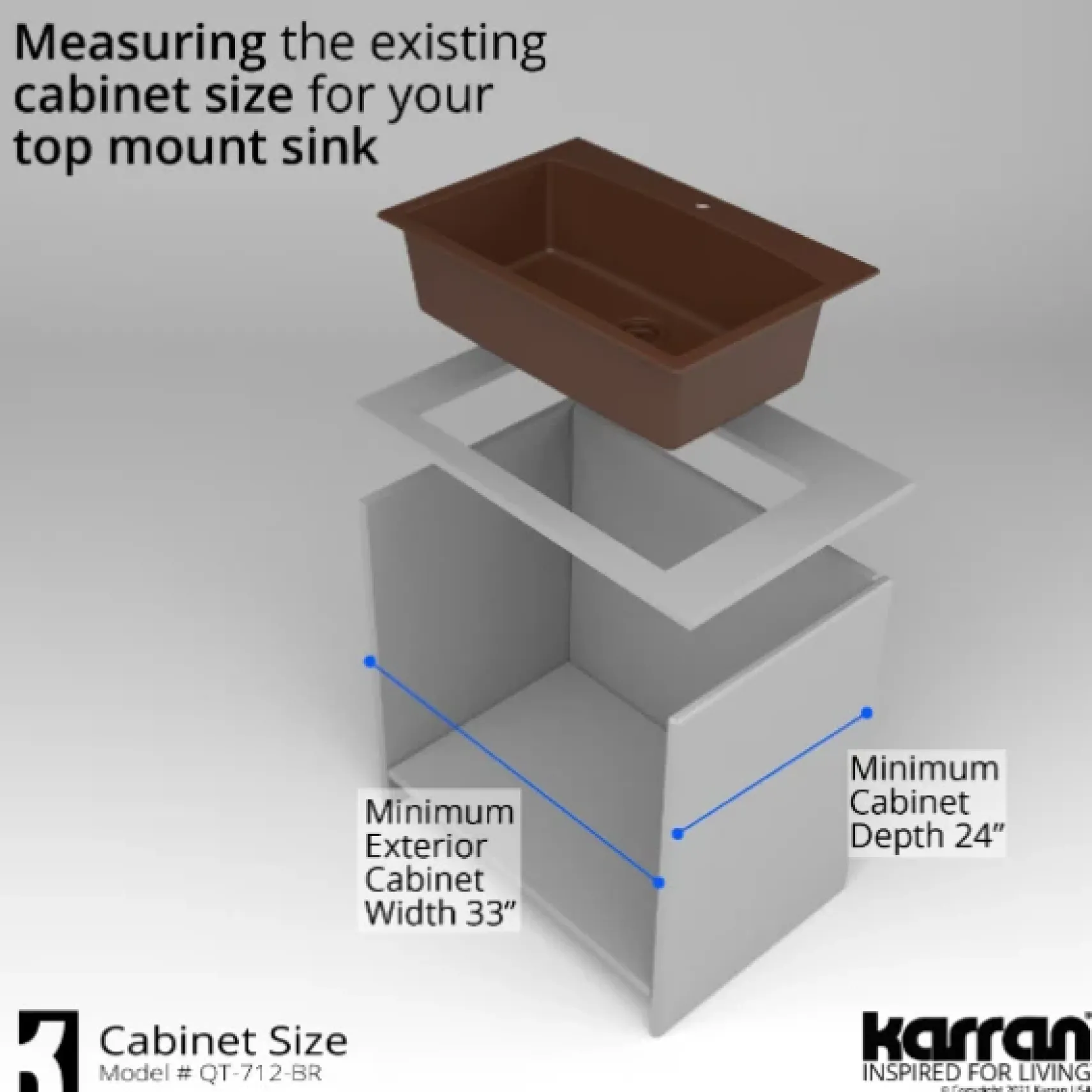 Karran 33" Drop In/Topmount Quartz Composite Kitchen Sink, Brown, QT-712-BR-PK1