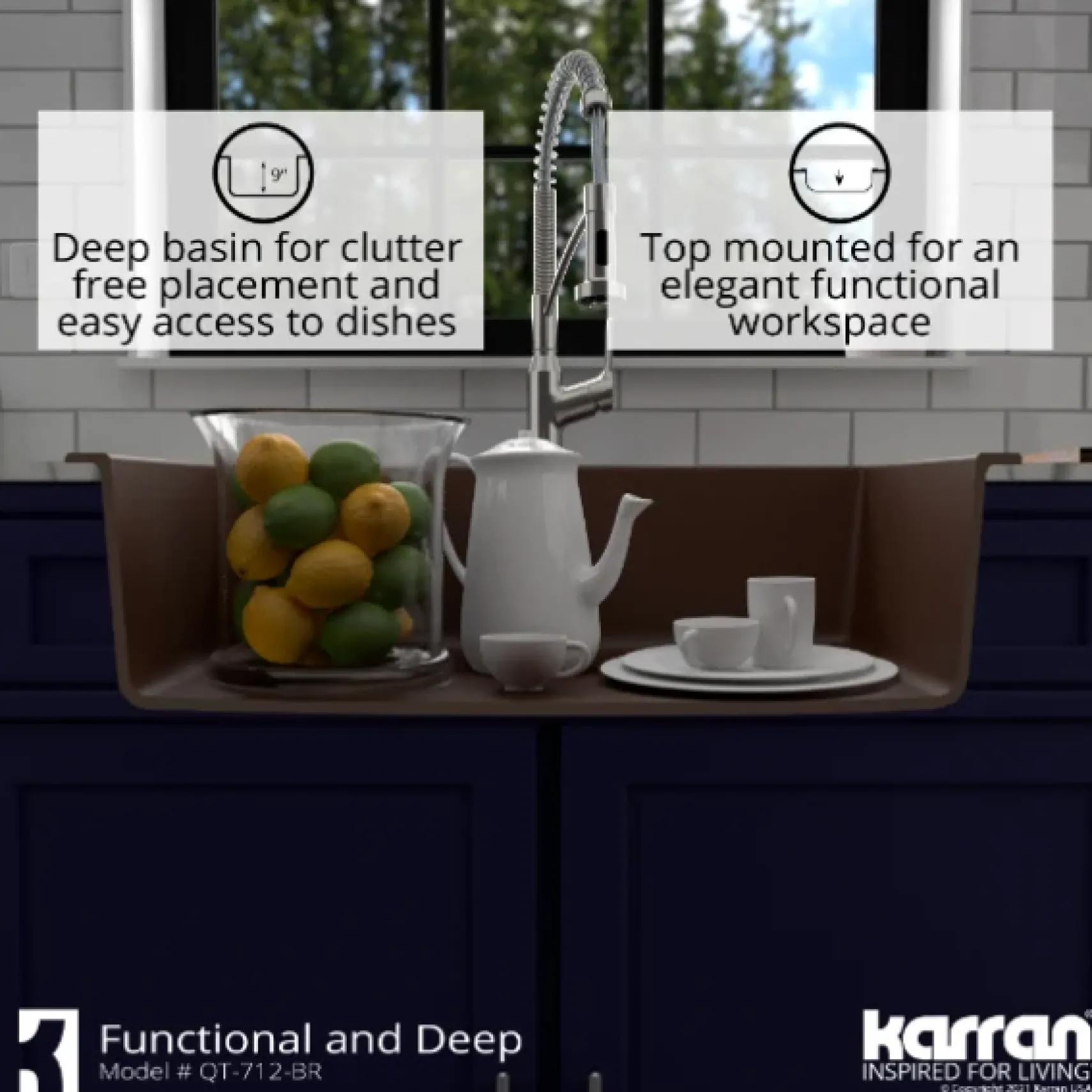 Karran 33" Drop In/Topmount Quartz Composite Kitchen Sink, Brown, QT-712-BR-PK1