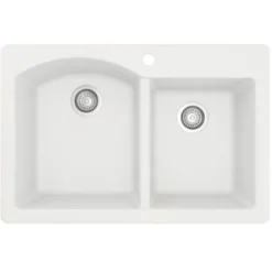 Karran 33" Drop In/Topmount Quartz Composite Kitchen Sink, 60/40 Double Bowl, White, QT-610-WH