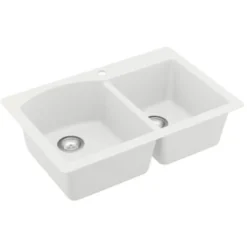 Karran 33" Drop In/Topmount Quartz Composite Kitchen Sink, 60/40 Double Bowl, White, QT-610-WH