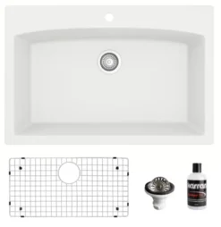 Karran 33" Drop In/Topmount Quartz Composite Kitchen Sink, White, QT-712-WH-PK1