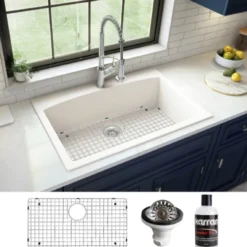 Karran 33" Drop In/Topmount Quartz Composite Kitchen Sink, White, QT-712-WH-PK1