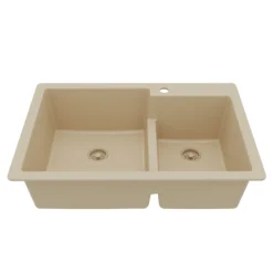 Karran 33" Drop In/Topmount Quartz Composite Kitchen Sink, 60/40 Double Bowl, Bisque, QT-811-BI