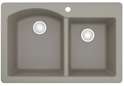 Karran 33" Drop In/Topmount Quartz Composite Kitchen Sink, 60/40 Double Bowl, Concrete, QT-610-CN