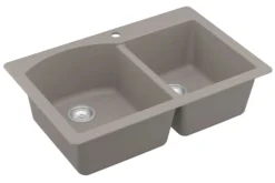 Karran 33" Drop In/Topmount Quartz Composite Kitchen Sink, 60/40 Double Bowl, Concrete, QT-610-CN