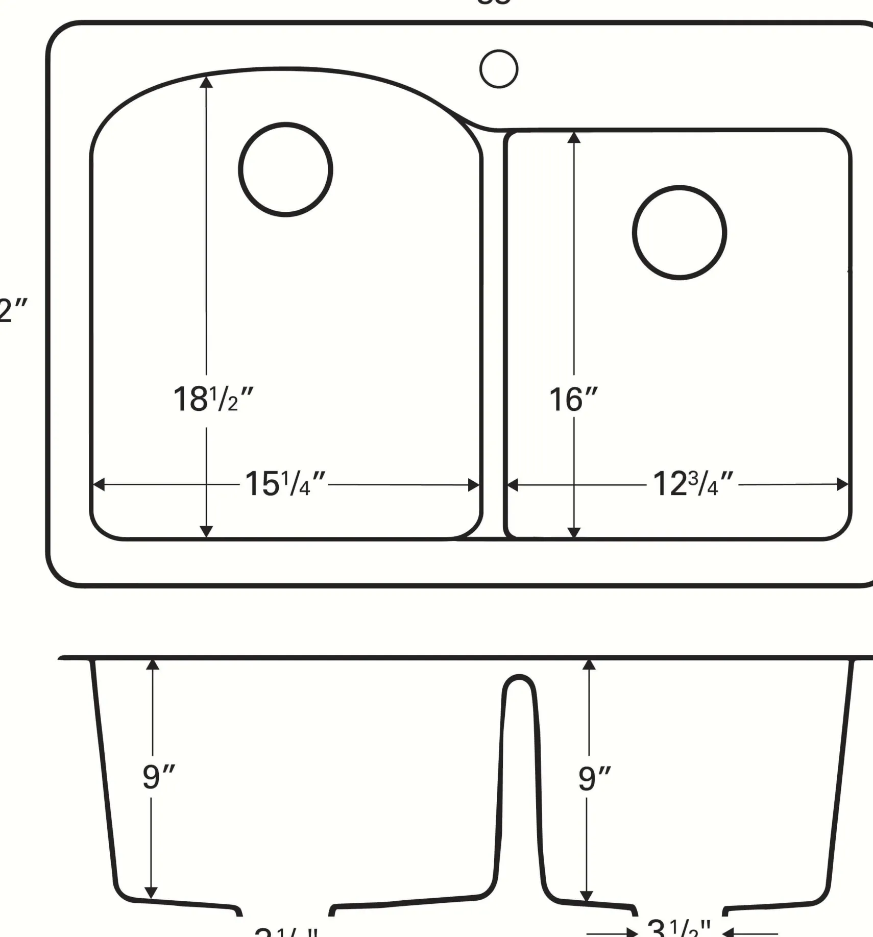 Karran 33" Drop In/Topmount Quartz Composite Kitchen Sink, 60/40 Double Bowl, Concrete, QT-610-CN
