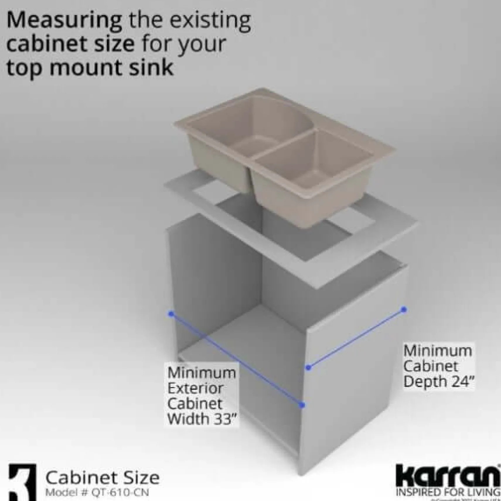 Karran 33" Drop In/Topmount Quartz Composite Kitchen Sink, 60/40 Double Bowl, Concrete, QT-610-CN