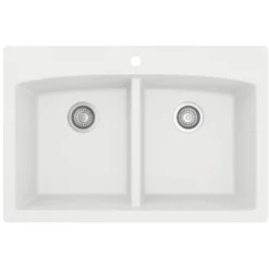Karran 33" Drop In/Topmount Quartz Composite Kitchen Sink, 50/50 Double Bowl, White, QT-710-WH