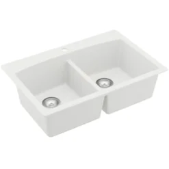 Karran 33" Drop In/Topmount Quartz Composite Kitchen Sink, 50/50 Double Bowl, White, QT-710-WH