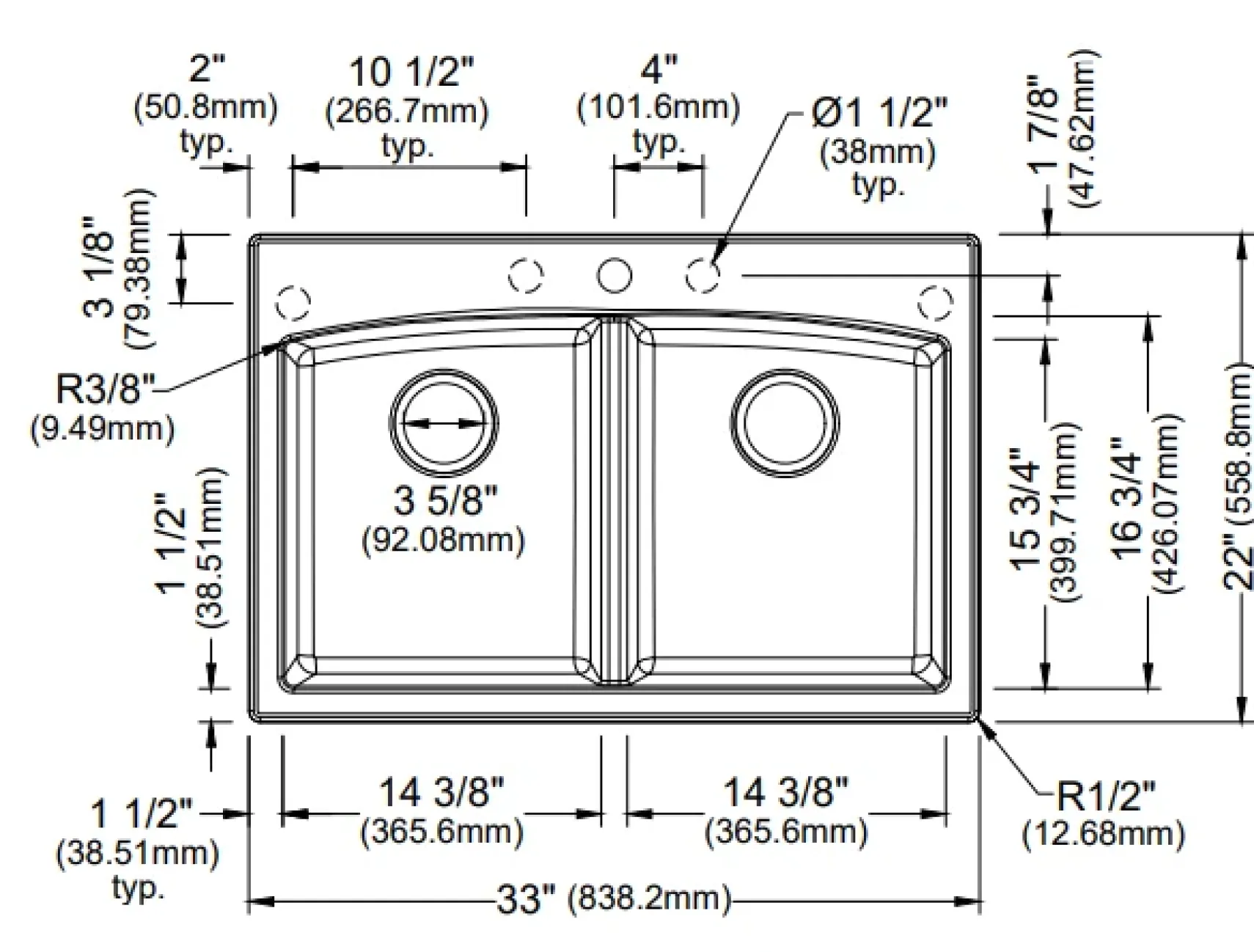 Karran 33" Drop In/Topmount Quartz Composite Kitchen Sink, 50/50 Double Bowl, White, QT-710-WH