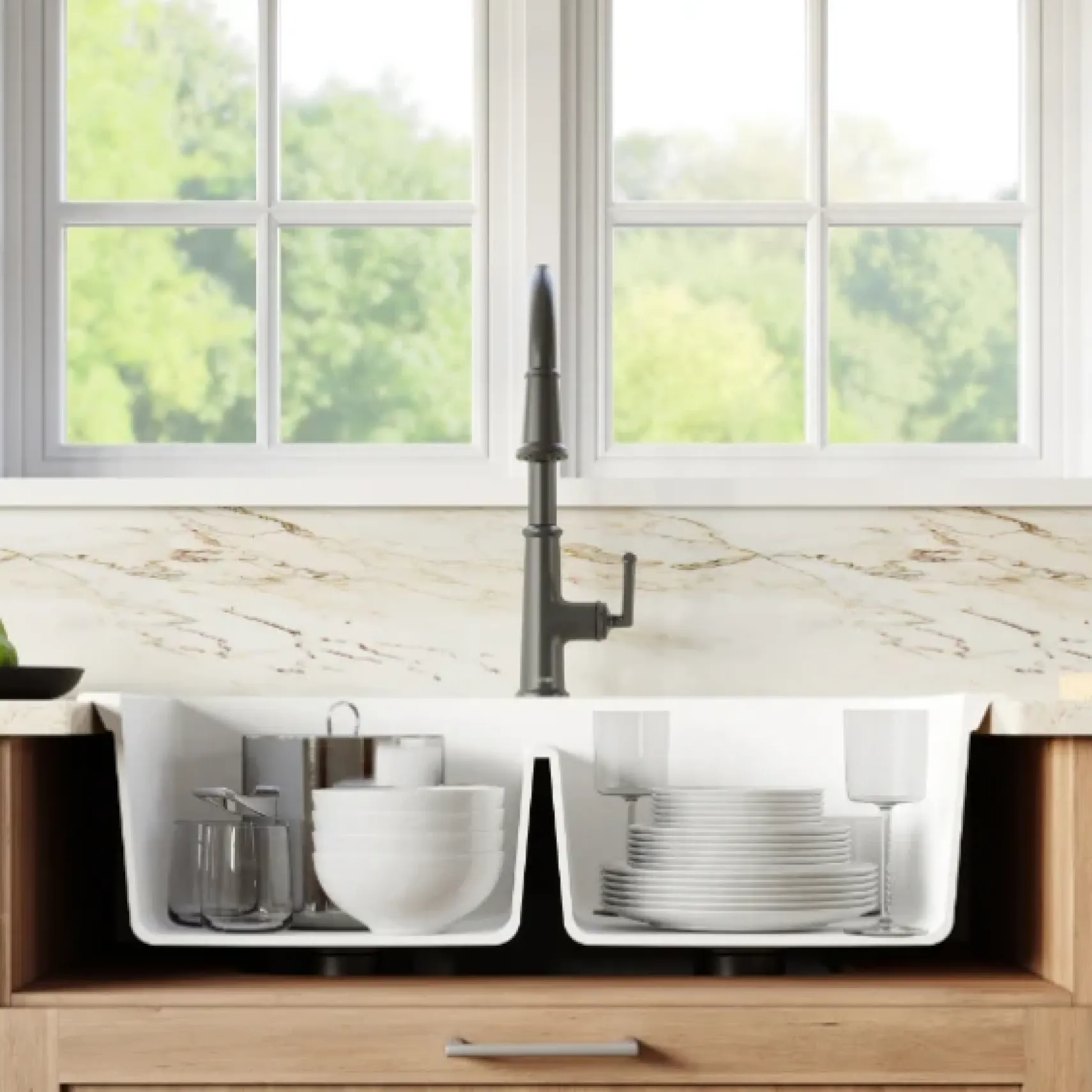 Karran 33" Drop In/Topmount Quartz Composite Kitchen Sink, 50/50 Double Bowl, White, QT-710-WH