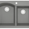 Karran 33" Drop In/Topmount Quartz Composite Kitchen Sink, 60/40 Double Bowl, Grey, QT-610-GR