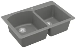 Karran 33" Drop In/Topmount Quartz Composite Kitchen Sink, 60/40 Double Bowl, Grey, QT-610-GR