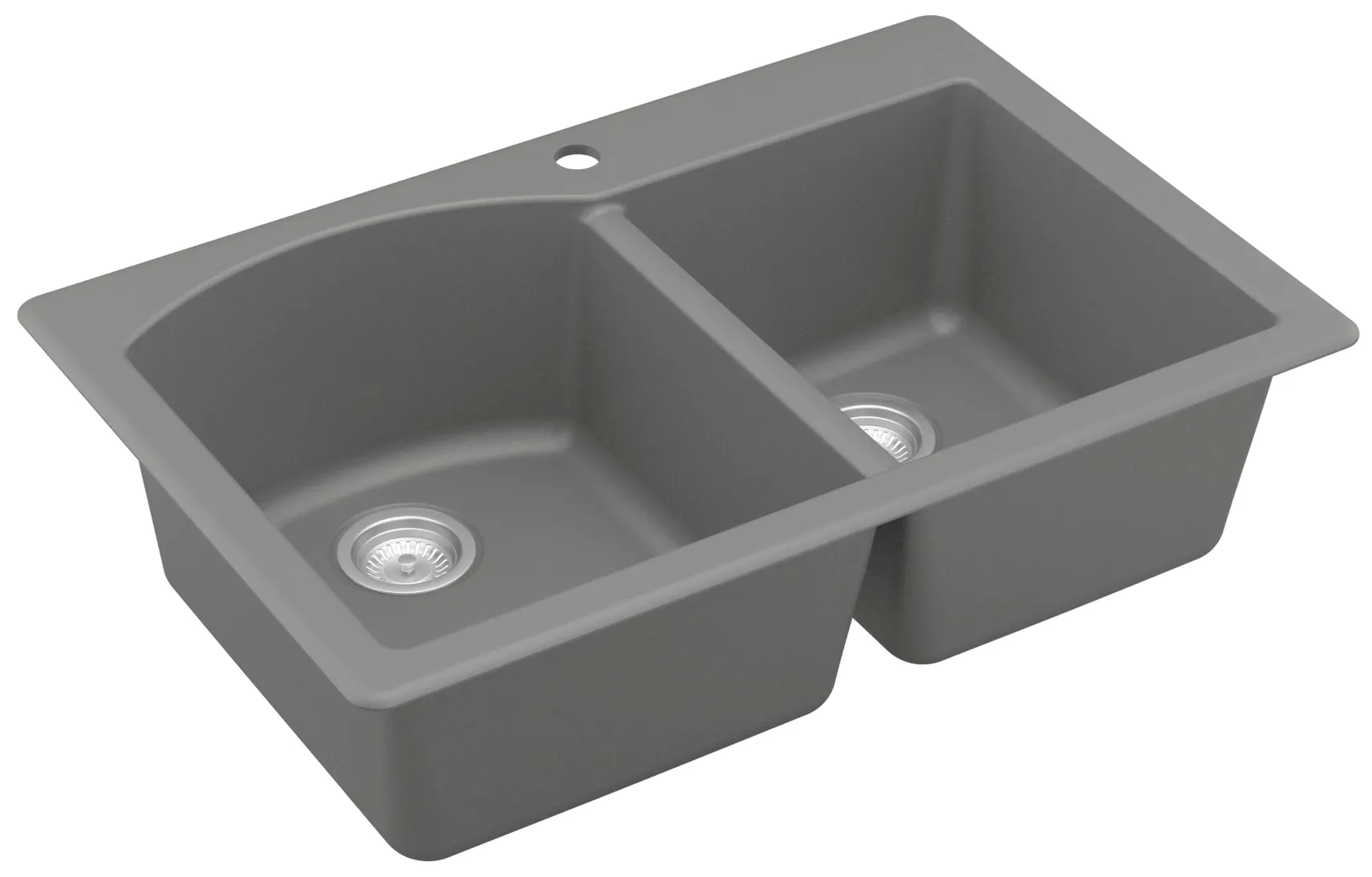 Karran 33" Drop In/Topmount Quartz Composite Kitchen Sink, 60/40 Double Bowl, Grey, QT-610-GR