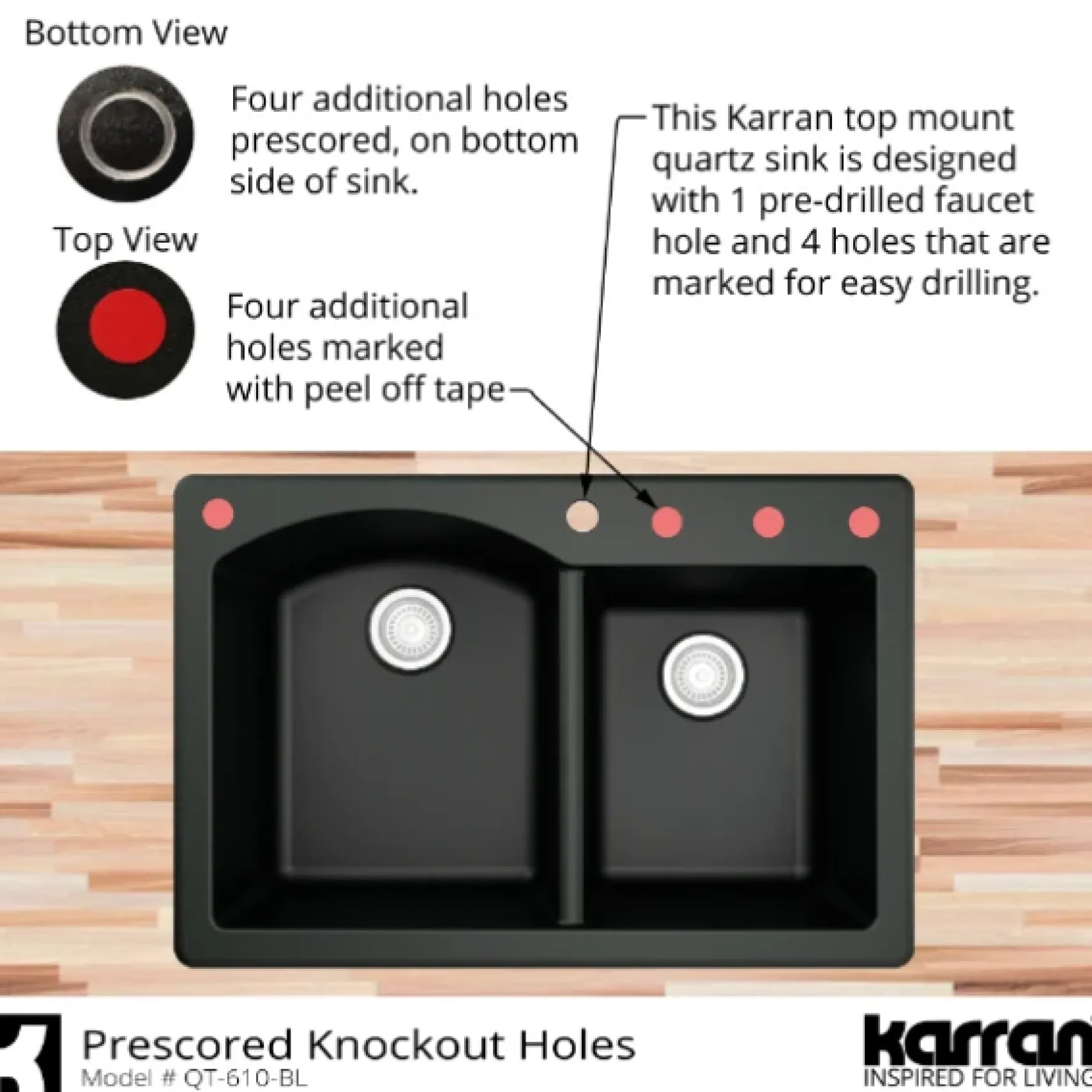 Karran 33" Drop In/Topmount Quartz Composite Kitchen Sink, 60/40 Double Bowl, Grey, QT-610-GR