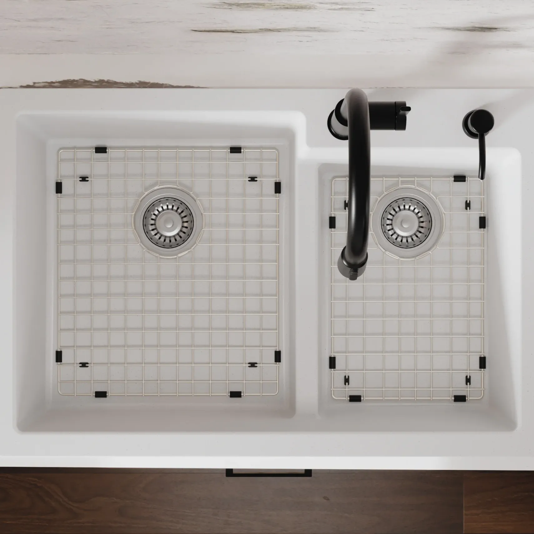 Karran 33" Drop In/Topmount Quartz Composite Kitchen Sink with Accessories, 60/40 Double Bowl, White, QT-811-WH-PK1