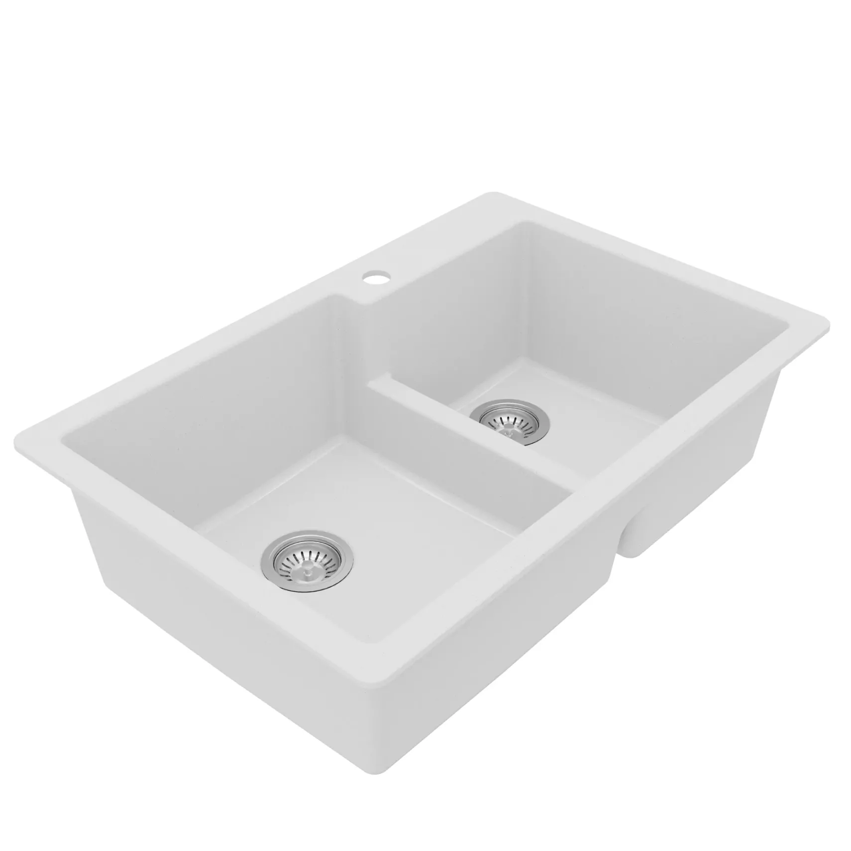 Karran 33" Drop In/Topmount Quartz Composite Kitchen Sink with Accessories, 60/40 Double Bowl, White, QT-811-WH-PK1