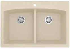 Karran 33" Drop In/Topmount Quartz Composite Kitchen Sink, 50/50 Double Bowl, Bisque, QT-710-BI