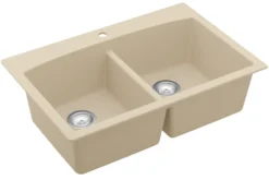Karran 33" Drop In/Topmount Quartz Composite Kitchen Sink, 50/50 Double Bowl, Bisque, QT-710-BI