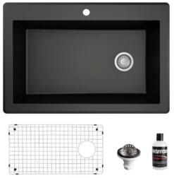 Karran 33" Drop In/Topmount Quartz Composite Kitchen Sink, Black, QT-670-BL-PK1